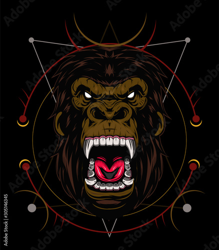 Angry Gorilla Mascot Cartoon Logo Vector. vector gorilla. Head of a gorilla with angry face