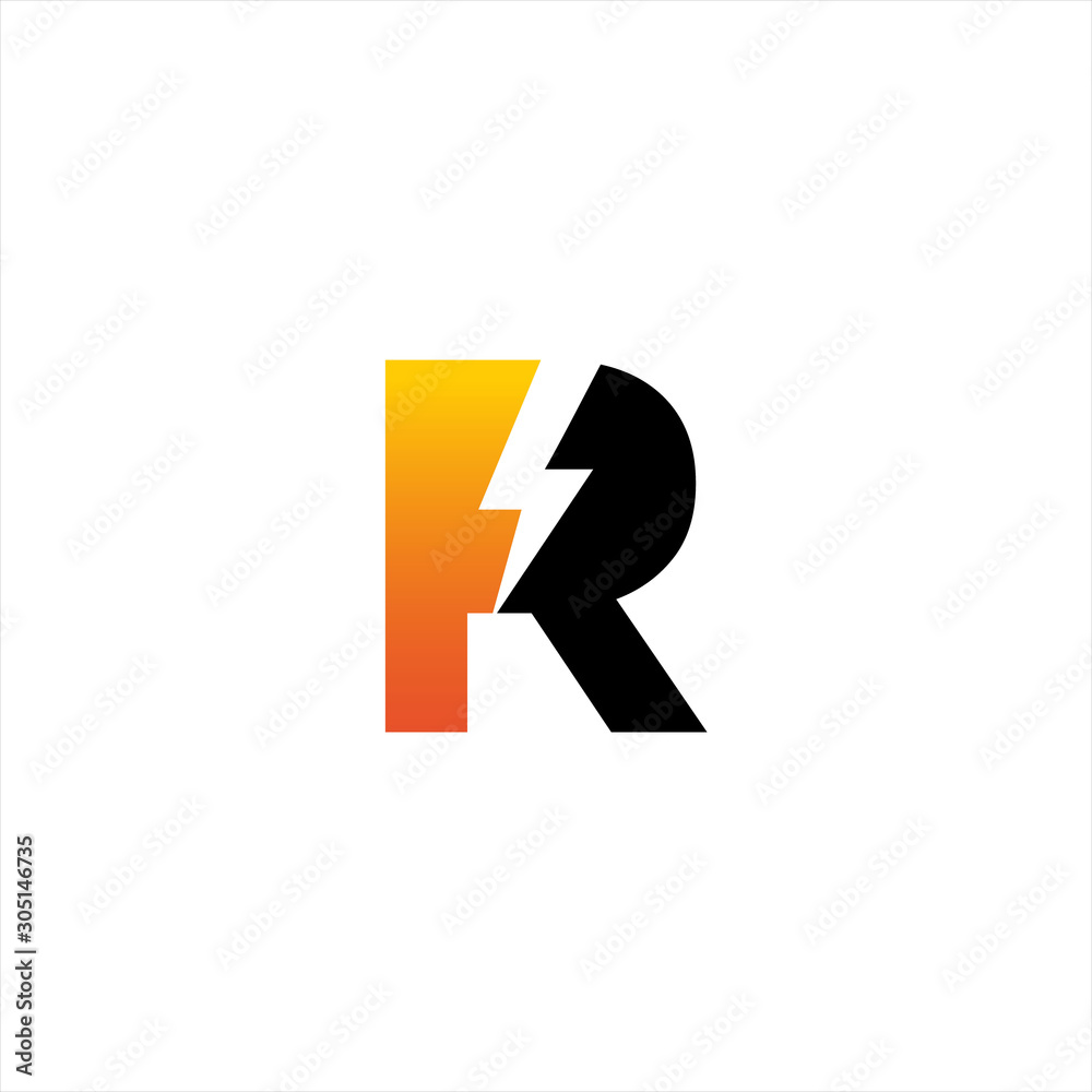 initial letter R icon logo design template with lightning - thunder ...