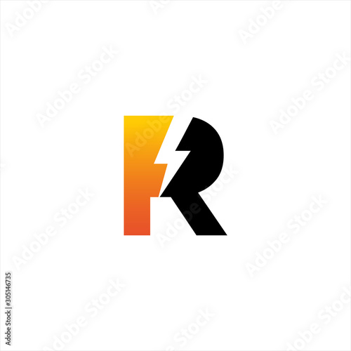 initial letter R icon logo design template with lightning - thunder - bolt - electric - vector