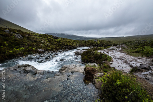 Picturesque landscape of a mountain river with traditional nature of Scotland.