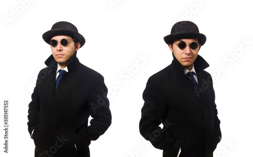 Man wearing black coat isolated on white