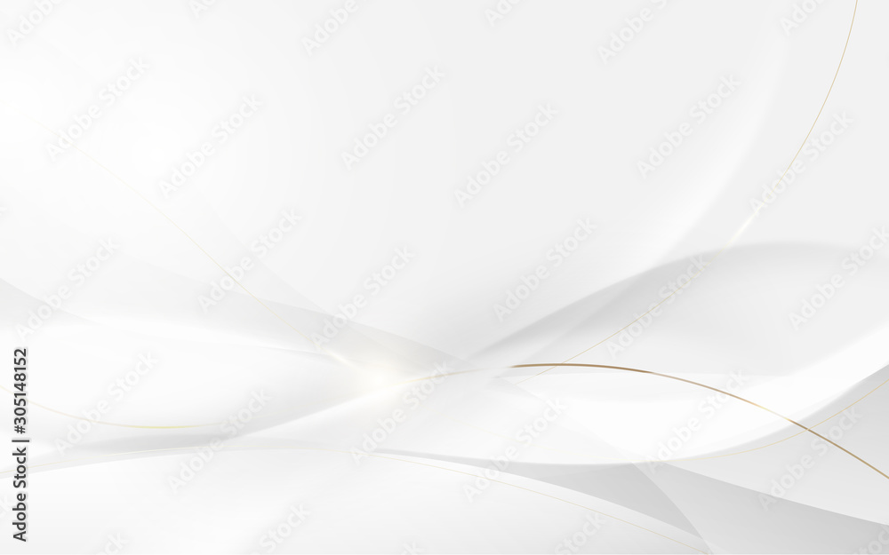 Abstract modern futuristic white wavy and gold lines with blurred light curved lines background