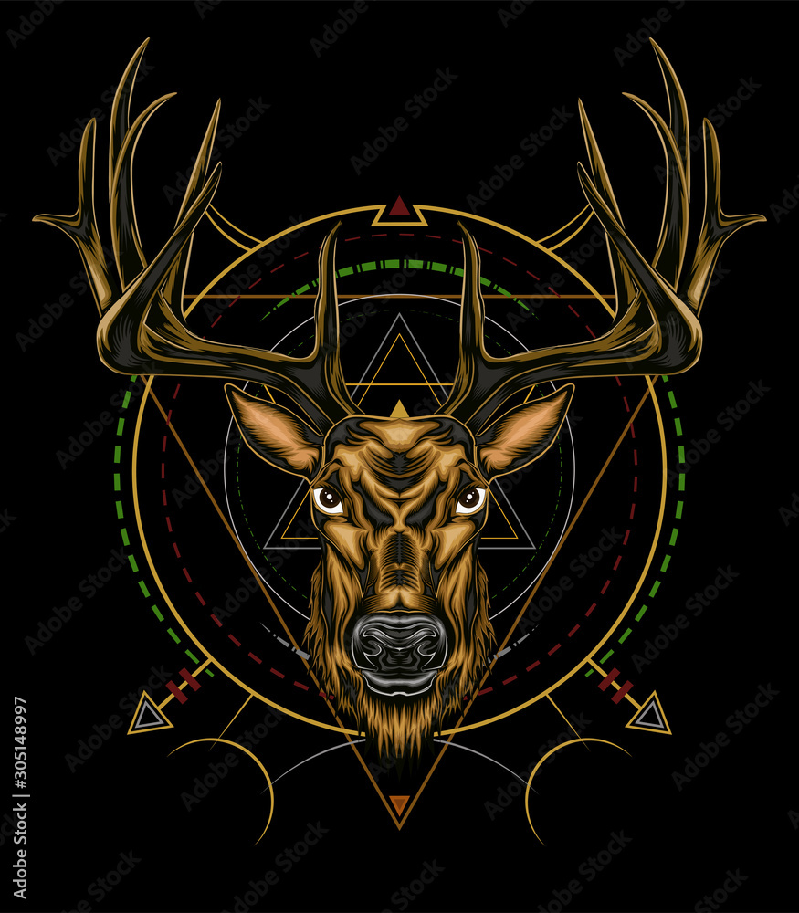 Obraz premium Vector Deer head illustration serious face