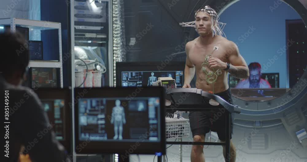 Astronaut running on treadmill