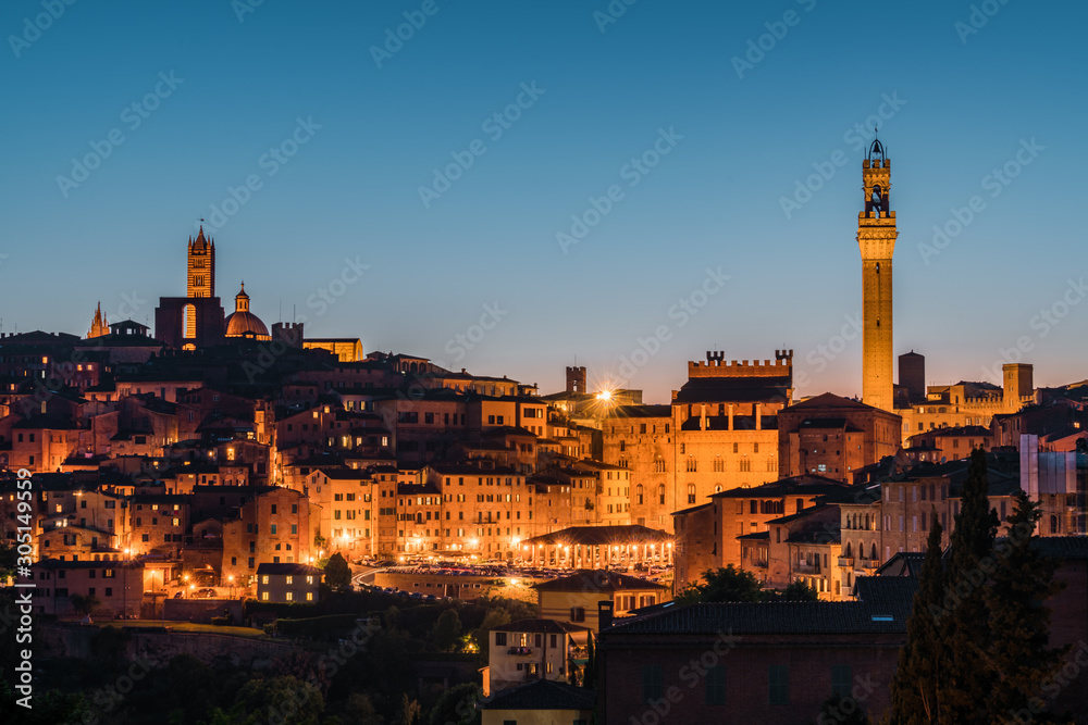 Panoramic landscapes of Siena in night