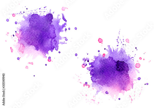 abstract watercolor background.splash color purple on paper. photo