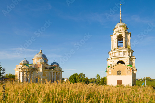 Cathedral of the Great Martyrs Boris and Gleb and Spassky Church Bell Tower on a warm August evening. Staritsa, Tver region. Russia photo