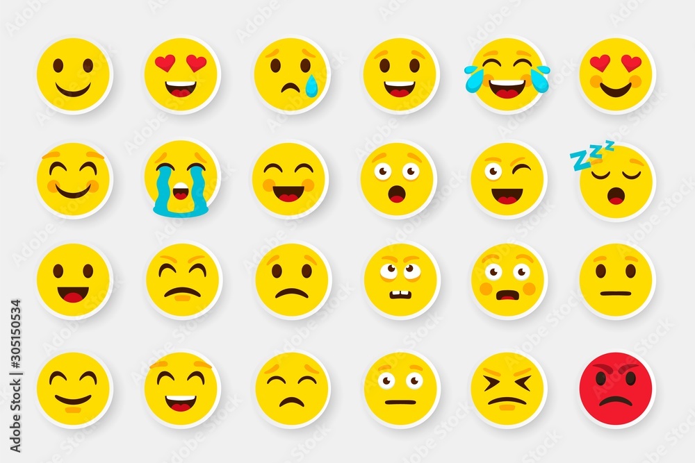 Emoji sticker face set. Emoticon cartoon emojis symbols. Vector digital ...