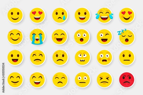 Emoji sticker face set. Emoticon cartoon emojis symbols. Vector digital chat objects icons set. How express feeling to looking good pack that be nice buy