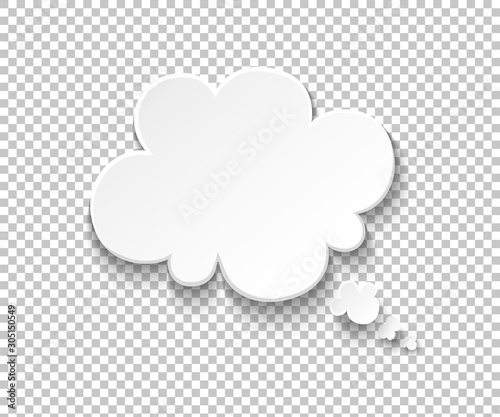 White paper speech bubble. Blank thought balloons, think cloud illustration. Vector speech symbols and thinking idea comic message on transparent background