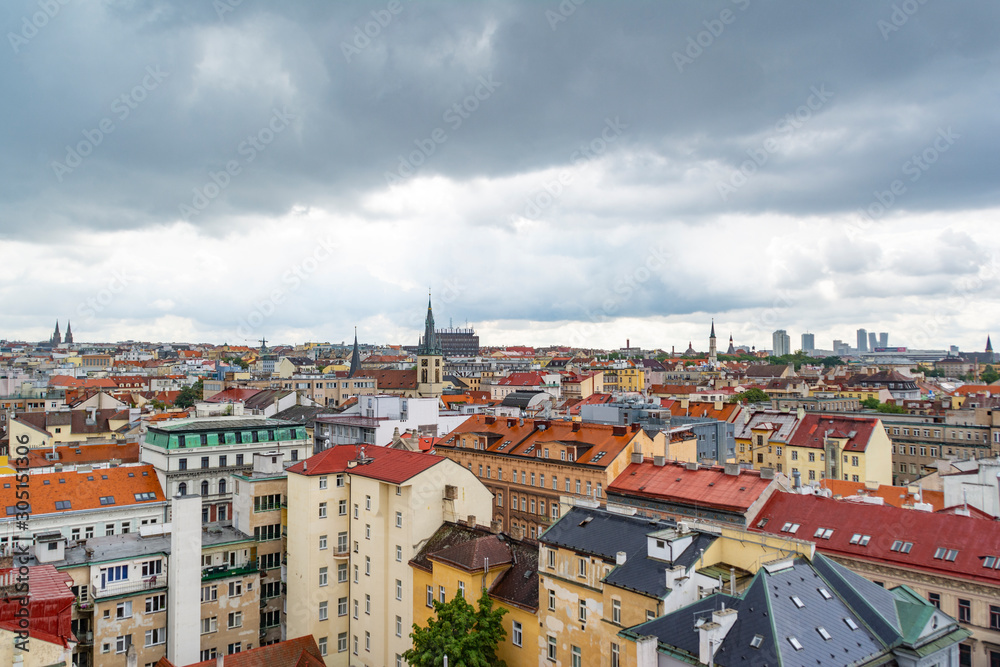 View of Prague towards the church of St. Stepan and the building of the Prague Transport Company