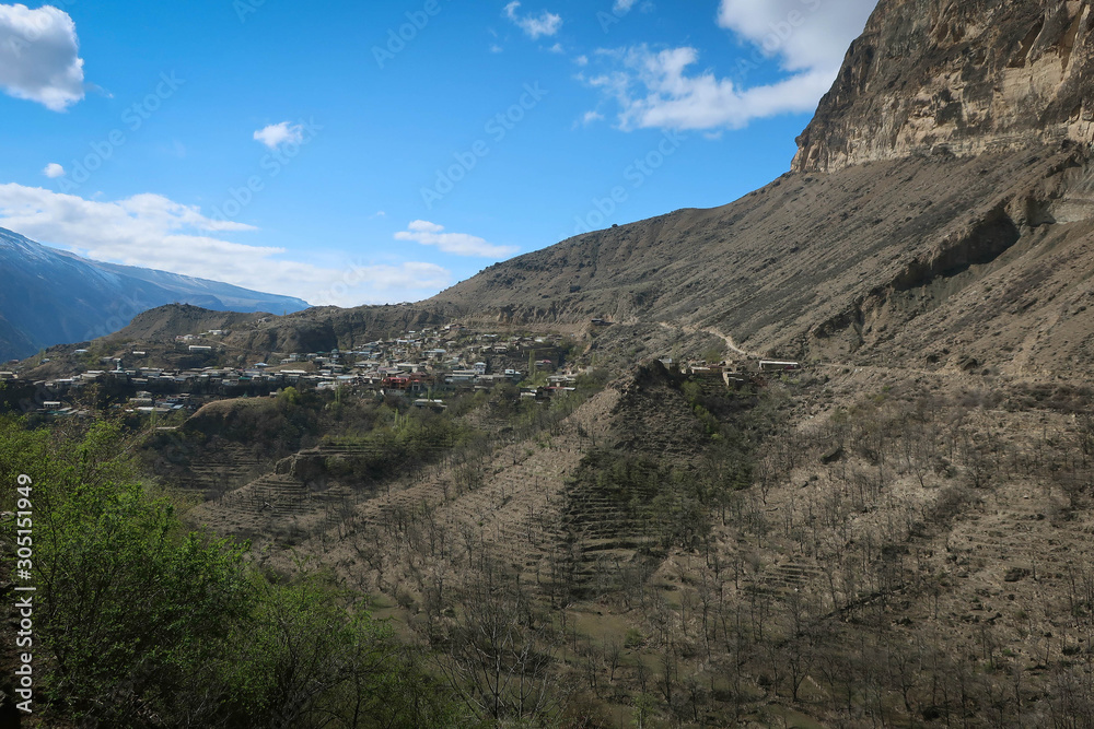 Scenic view of Caucasus mountains near Arakani village, Dagestan, Russia