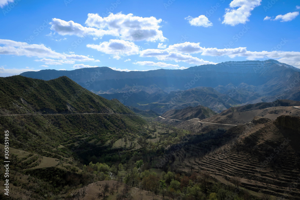 Scenic view of Caucasus mountains near Arakani village, Dagestan, Russia