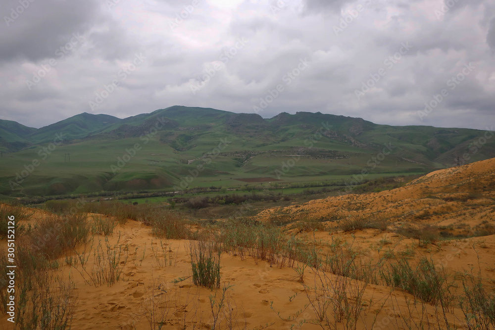 Sarykum sand dunes scenic view in Dagestan, Russia