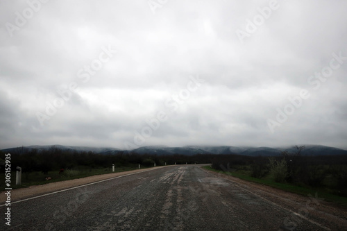 Scenic misty mountain road in Dagestan view, Russia