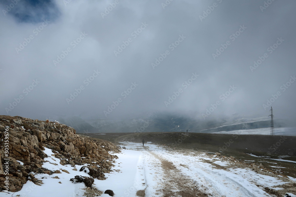Amazing Caucasus mountains view by spring and snow, Dagestan, Russia