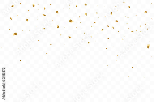 Many Falling Luxury Golden Confetti. Birthday Celebration. Vector Illustration