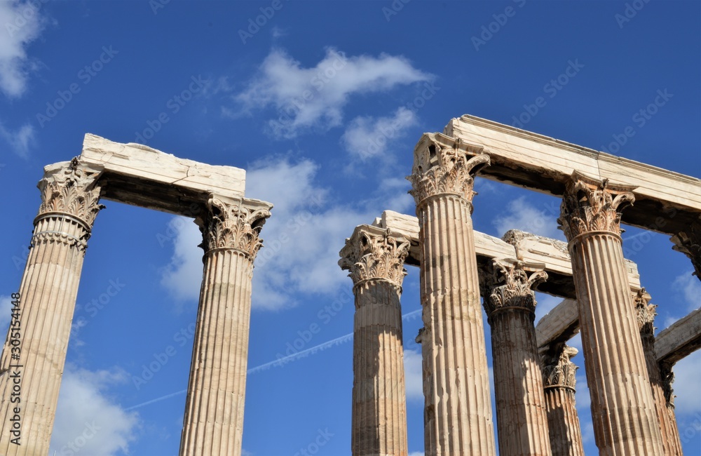 Ancient columns of the temple of Zeus in Athens on a sunny day