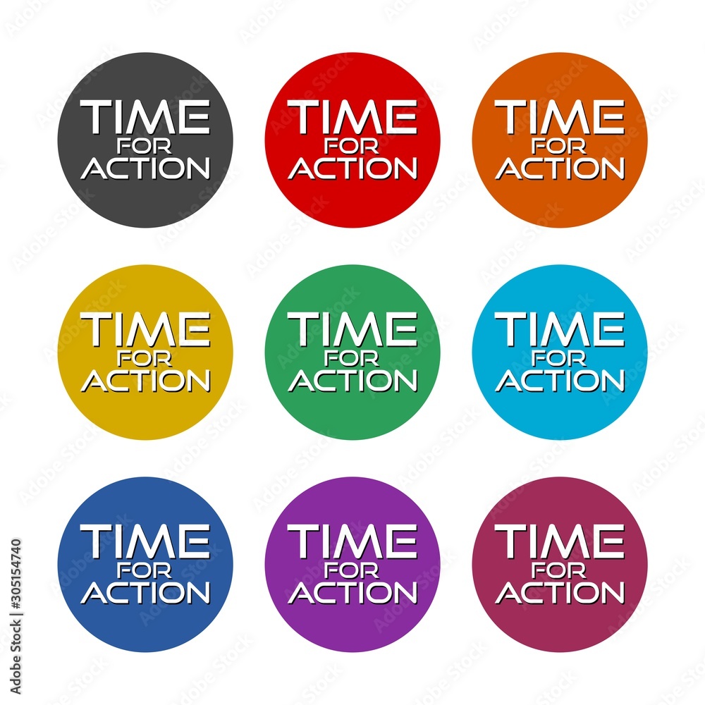 Text sign showing Time For Action color icon set isolated on white background