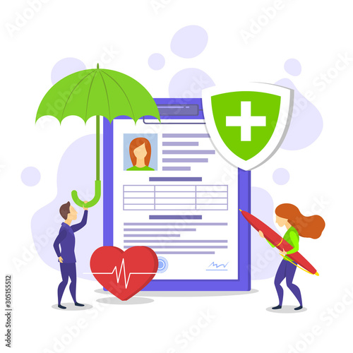 Cartoon Color Characters People and Health Insurance Concept. Vector