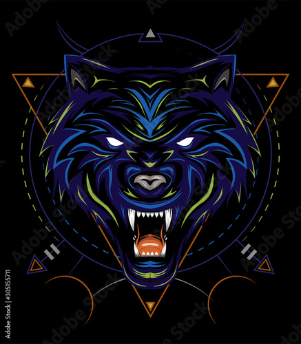 Blue wolf vector illustration, head wolves