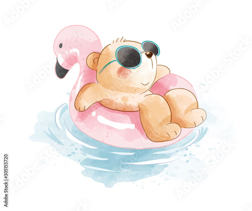 cartoon bear in swim ring illustration