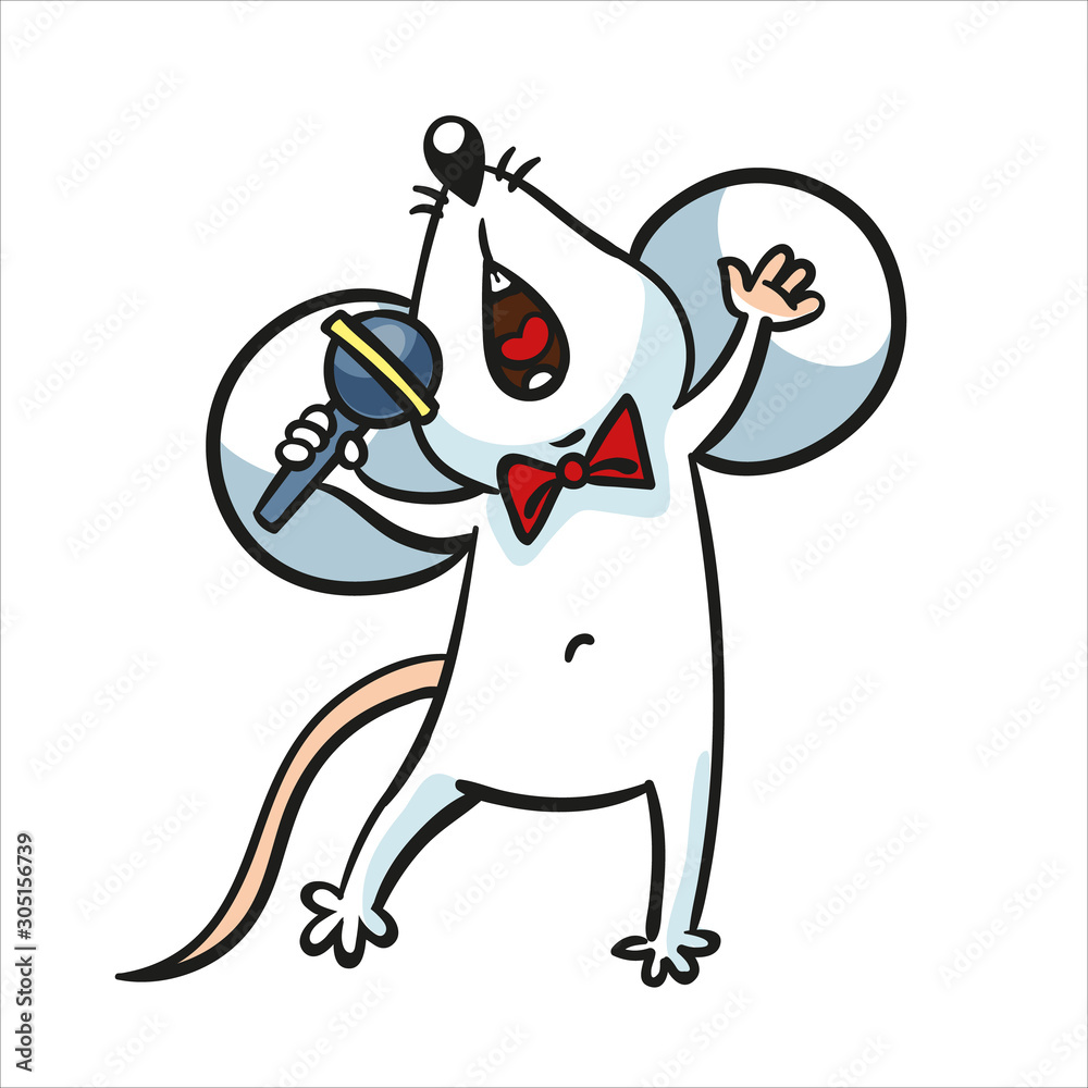 Cartoon happy mouse sings in karaoke. Animal cartoon character. Symbol of  the Chinese horoscope. Isolated on white background. Stock Vector | Adobe  Stock