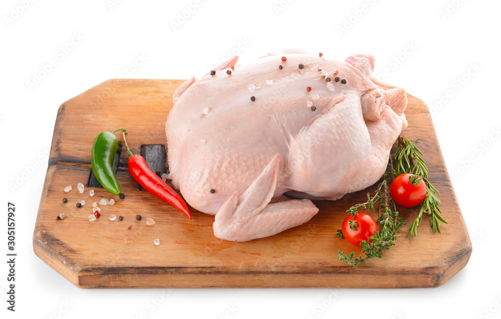 Raw chicken with spices on white background Raw chicken with spices on white background