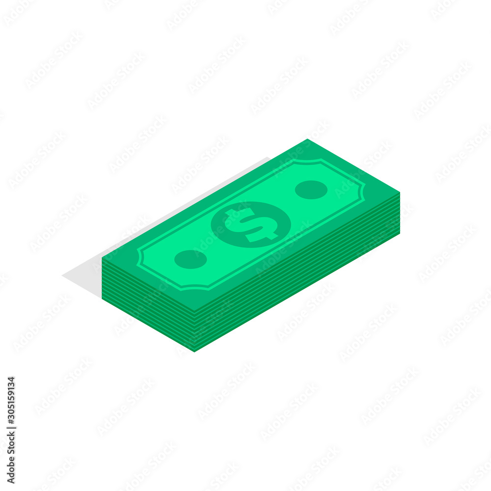 Isometric dollar cash icon in trendy style isolated on white background. 3d Money bundle symbol for web site design, logo, app, UI. Vector illustration Isometric dollar cash icon in trendy style isolated on white background. 3d Money bundle symbol for web site design, logo, app, UI. Vector illustration