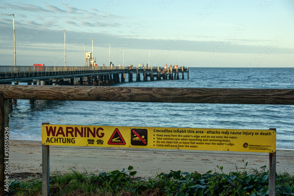 Crocodile Warning Sign at Australian Beach