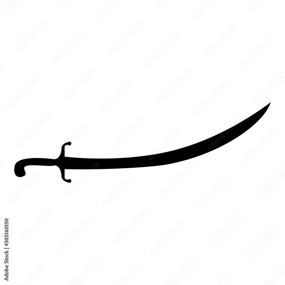 Turkish saber Scimitar Sabre of arabian persian Curved sword icon black color vector illustration flat style image Turkish saber Scimitar Sabre of arabian persian Curved sword icon black color vector illustration flat style image