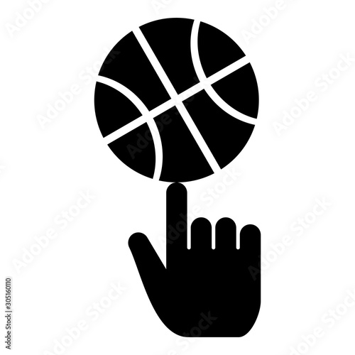Basketball ball spinning on top of index finger icon black color vector illustration flat style image