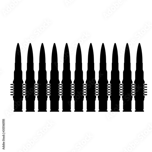 Bullets in row belt Machine gun cartridges Bandoleer War concept icon black color vector illustration flat style image