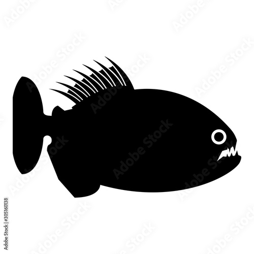 Piranha angry fish icon black color vector illustration flat style image