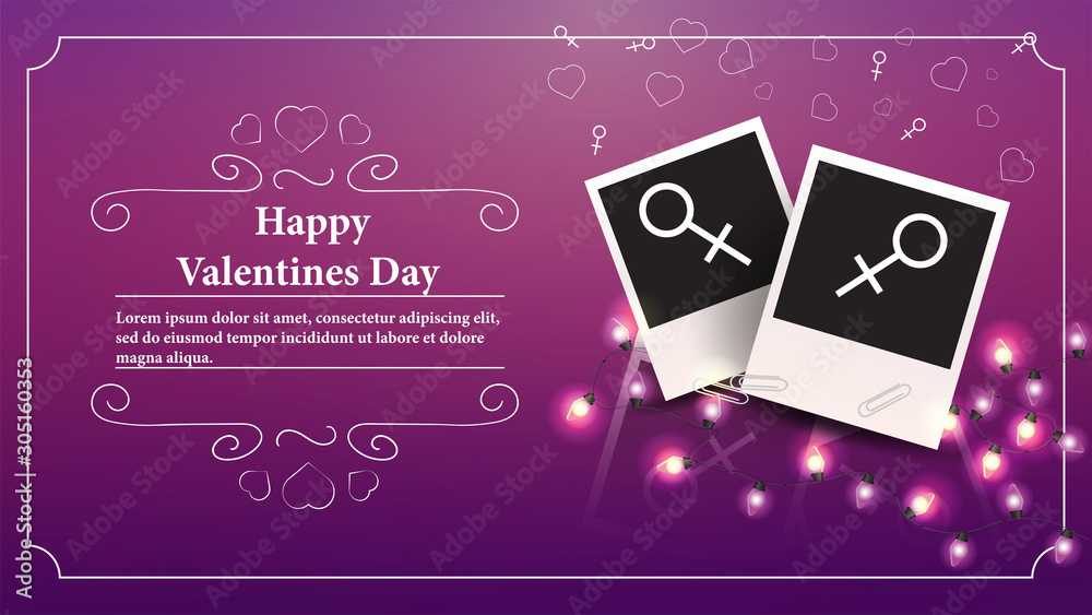 banner Valentines day greeting card with space for text for decoration design two photos with the sign of Venus for lesbian couples and female relationships banner Valentines day greeting card with space for text for decoration design two photos with the sign of Venus for lesbian couples and female relationships