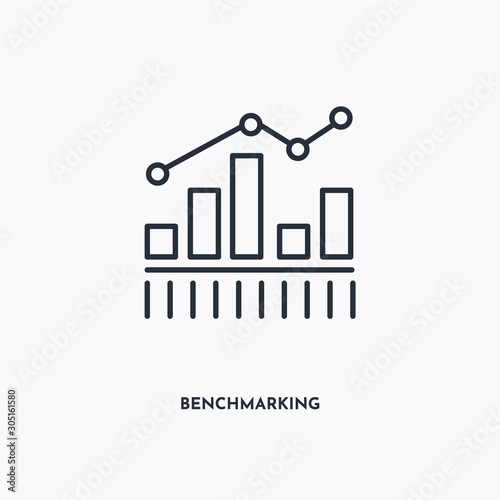Benchmarking outline icon. Simple linear element illustration. Isolated line Benchmarking icon on white background. Thin stroke sign can be used for web, mobile and UI. photo