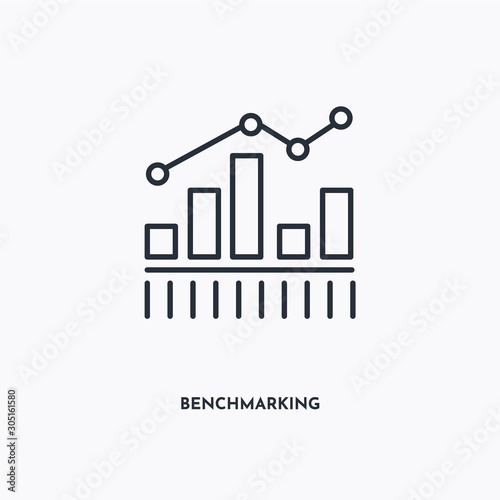 Benchmarking outline icon. Simple linear element illustration. Isolated line Benchmarking icon on white background. Thin stroke sign can be used for web, mobile and UI.