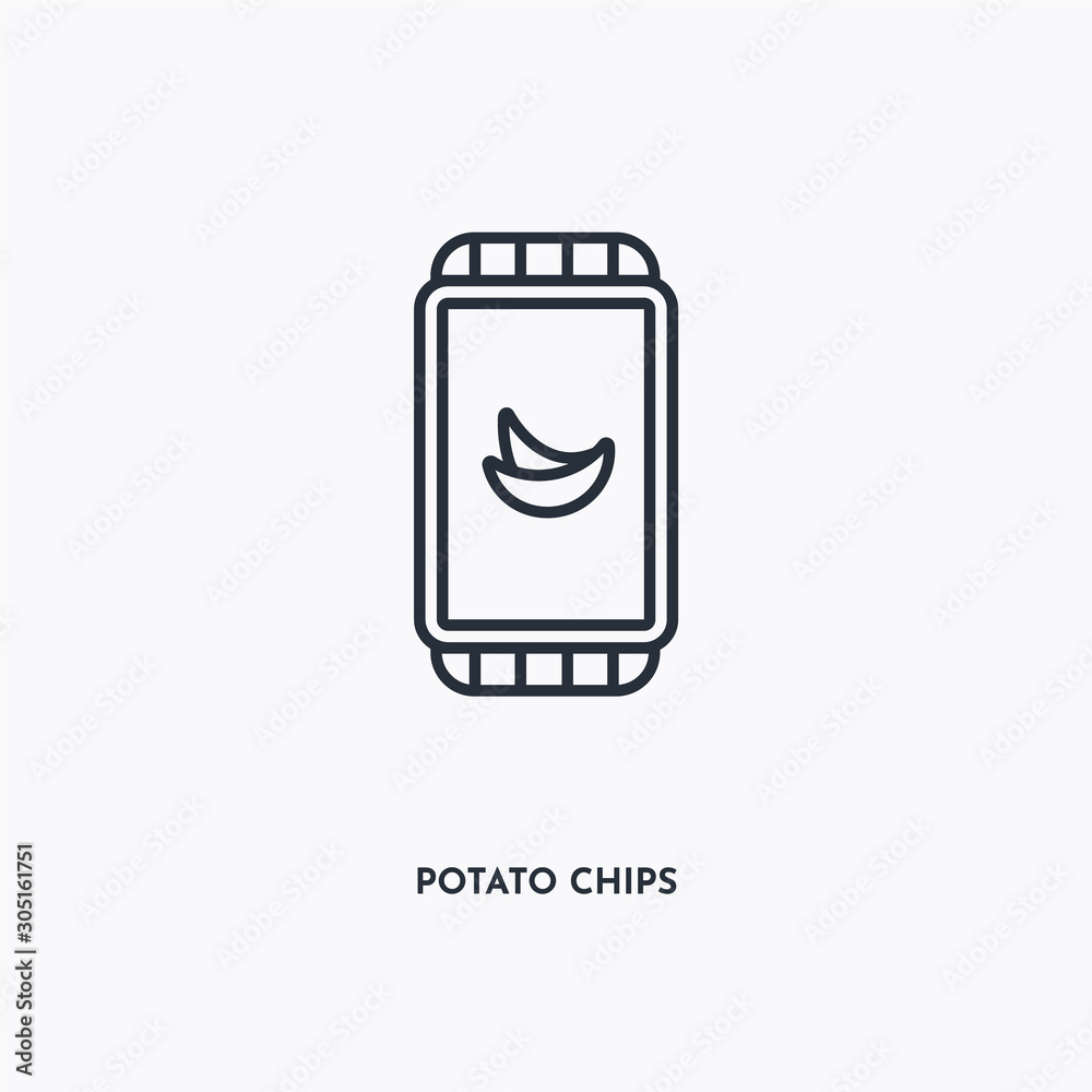 Potato chips outline icon. Simple linear element illustration. Isolated line Potato chips icon on white background. Thin stroke sign can be used for web, mobile and UI. Potato chips outline icon. Simple linear element illustration. Isolated line Potato chips icon on white background. Thin stroke sign can be used for web, mobile and UI.