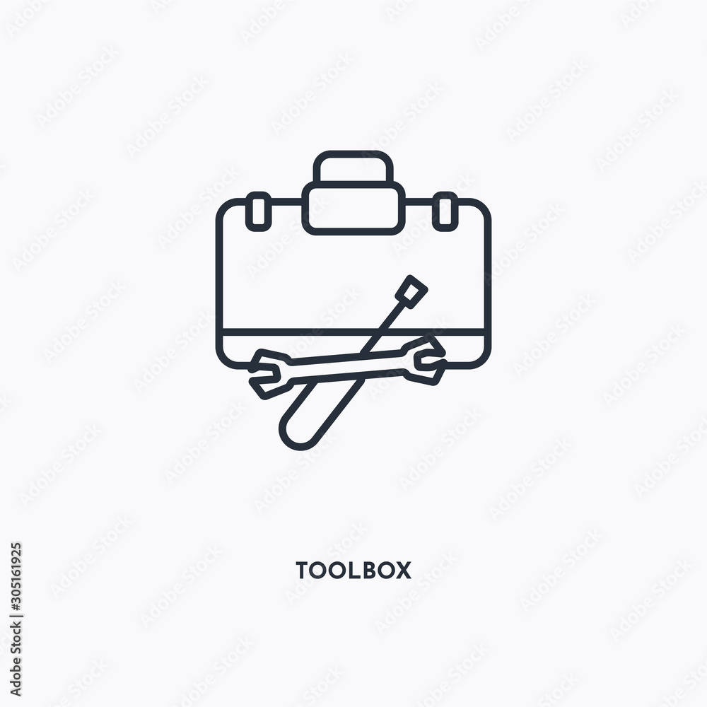 toolbox outline icon. Simple linear element illustration. Isolated line toolbox icon on white background. Thin stroke sign can be used for web, mobile and UI. toolbox outline icon. Simple linear element illustration. Isolated line toolbox icon on white background. Thin stroke sign can be used for web, mobile and UI.