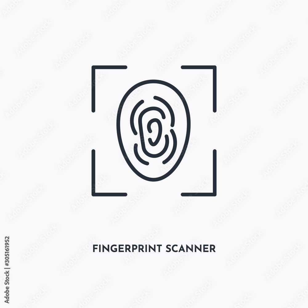 fingerprint scanner outline icon. Simple linear element illustration. Isolated line fingerprint scanner icon on white background. Thin stroke sign can be used for web, mobile and UI. fingerprint scanner outline icon. Simple linear element illustration. Isolated line fingerprint scanner icon on white background. Thin stroke sign can be used for web, mobile and UI.