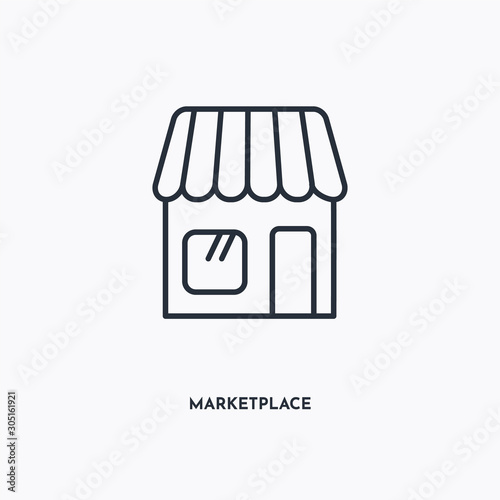 Marketplace outline icon. Simple linear element illustration. Isolated line Marketplace icon on white background. Thin stroke sign can be used for web, mobile and UI.