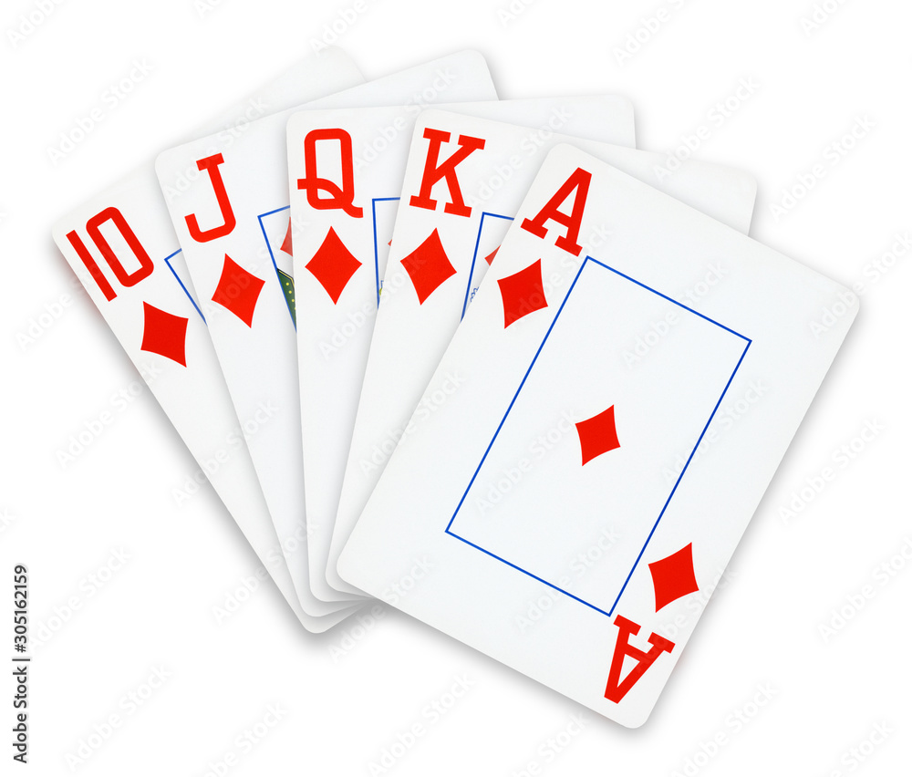 Obraz premium Poker cards Straight Flush Diamonds hand - isolated on white