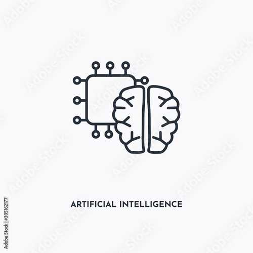 artificial intelligence outline icon. Simple linear element illustration. Isolated line artificial intelligence icon on white background. Thin stroke sign can be used for web, mobile and UI.