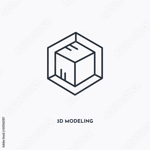 3D Modeling outline icon. Simple linear element illustration. Isolated line 3D Modeling icon on white background. Thin stroke sign can be used for web, mobile and UI.