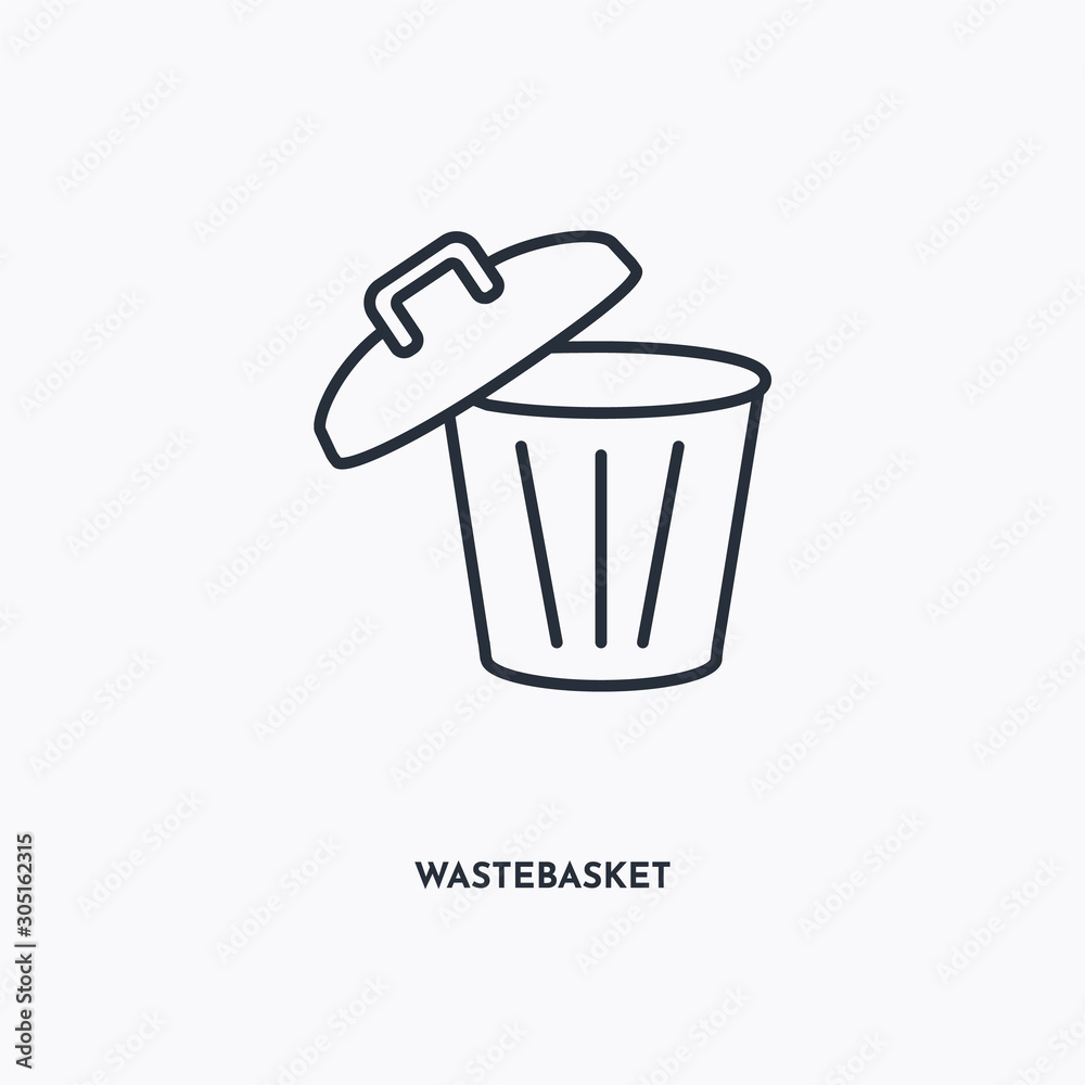 Wastebasket outline icon. Simple linear element illustration. Isolated line Wastebasket icon on white background. Thin stroke sign can be used for web, mobile and UI. Wastebasket outline icon. Simple linear element illustration. Isolated line Wastebasket icon on white background. Thin stroke sign can be used for web, mobile and UI.