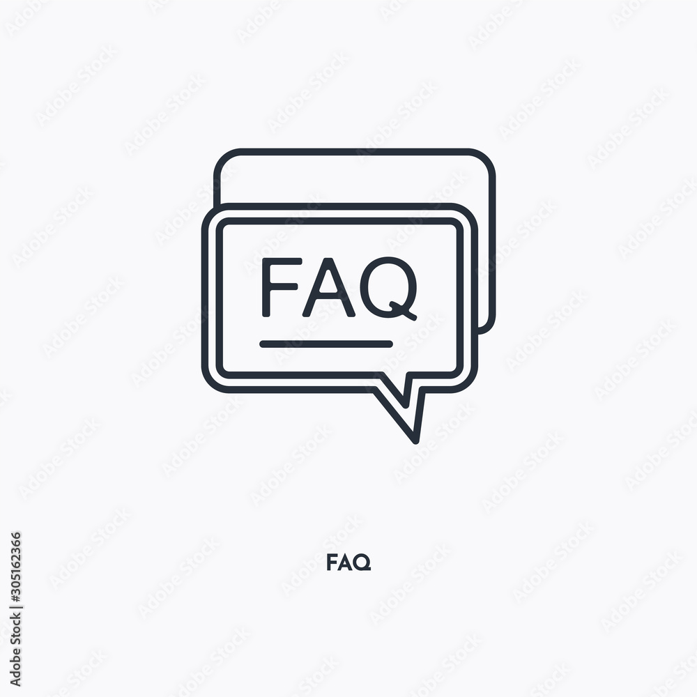Faq outline icon. Simple linear element illustration. Isolated line Faq icon on white background. Thin stroke sign can be used for web, mobile and UI. Faq outline icon. Simple linear element illustration. Isolated line Faq icon on white background. Thin stroke sign can be used for web, mobile and UI.