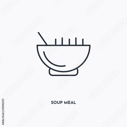 Soup meal outline icon. Simple linear element illustration. Isolated line Soup meal icon on white background. Thin stroke sign can be used for web, mobile and UI.
