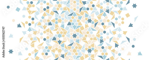 Pale blue arabesque vector seamless background. Geometric halftone texture with color tile disintegration