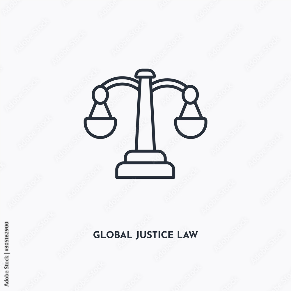 global justice law outline icon. Simple linear element illustration. Isolated line global justice law icon on white background. Thin stroke sign can be used for web, mobile and UI.