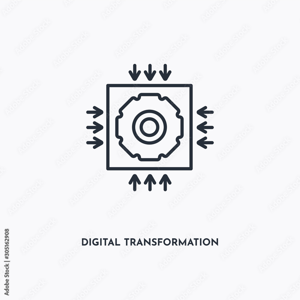 digital transformation outline icon. Simple linear element illustration. Isolated line digital transformation icon on white background. Thin stroke sign can be used for web, mobile and UI.
